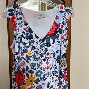 LOFT white 🌺 floral garden sleeveless dress 🌺